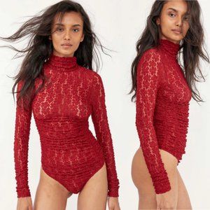 NWT Free People Day and Night Holly Berry Sheer Lace Long Sleeve Bodysuit Small